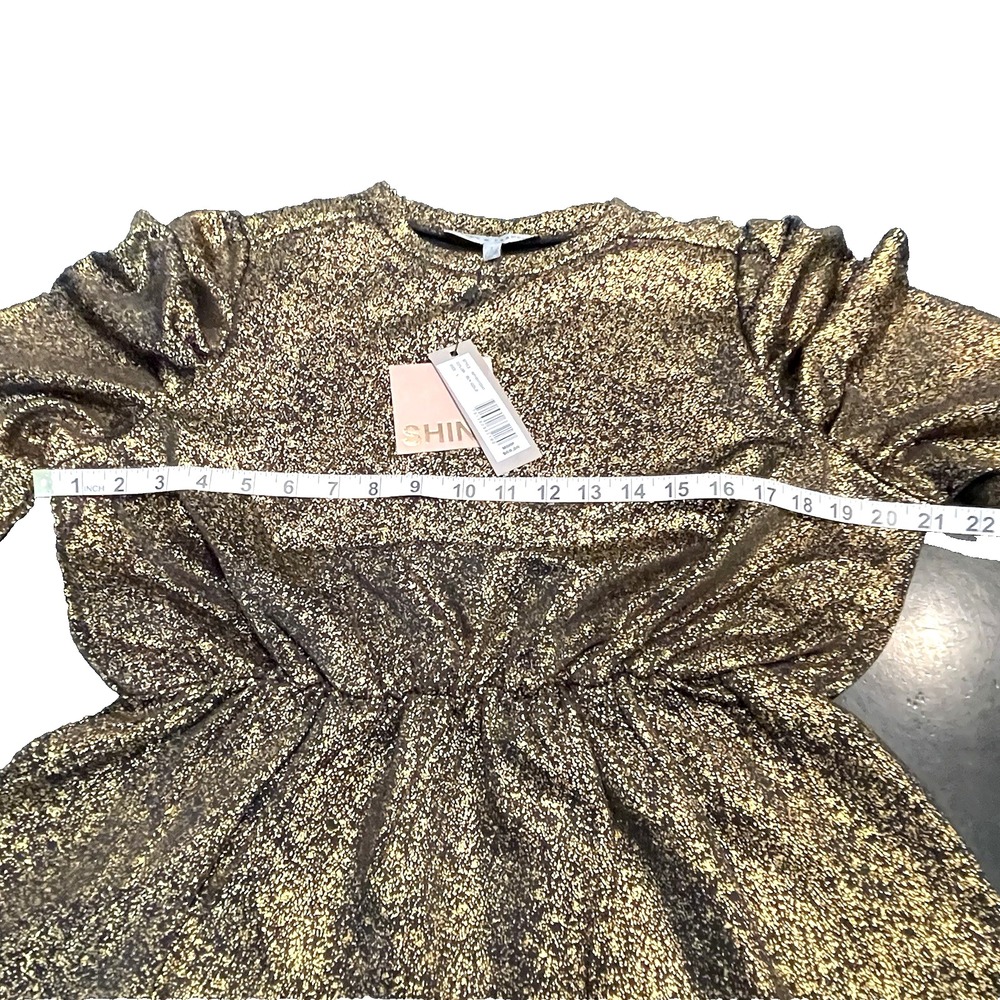 Alex‎ & Parker Women's L Gold Shimmer Holiday Balloon Plated Sleeves Blouse Top - Picture 7 of 9